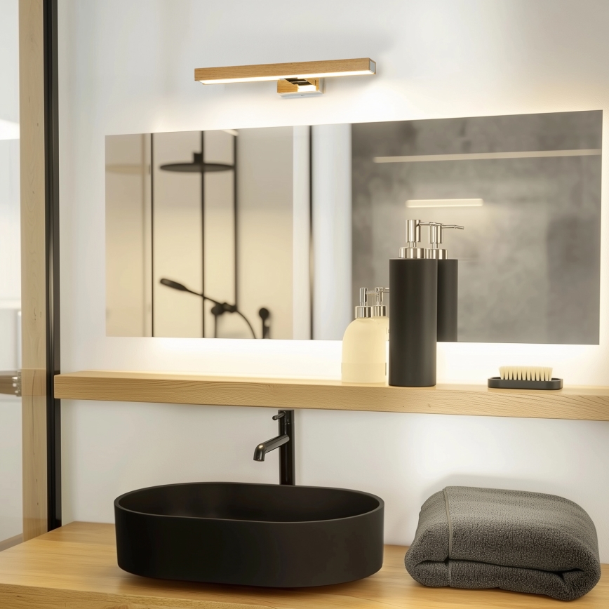 Brilagi - LED spejllampe til badeværelse WOODY MIRROR LED/8W/230V 40 cm IP44 eg/skinnende krom