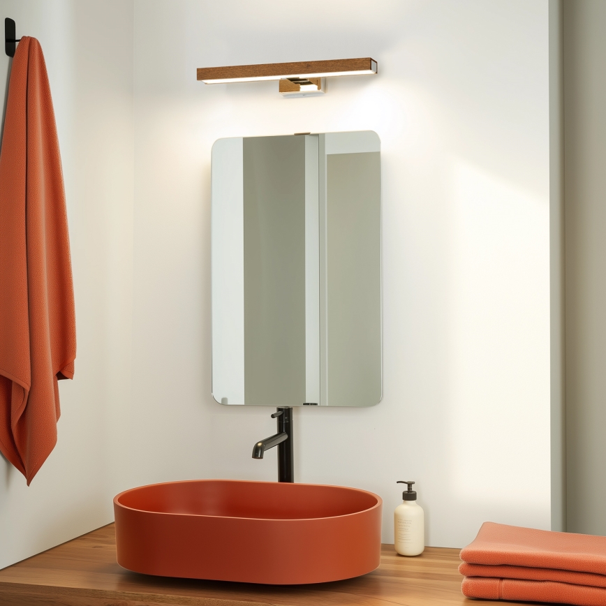 Brilagi - LED spejllampe til badeværelse WOODY MIRROR LED/8W/230V 40 cm IP44 eg kirsebær/skinnende krom