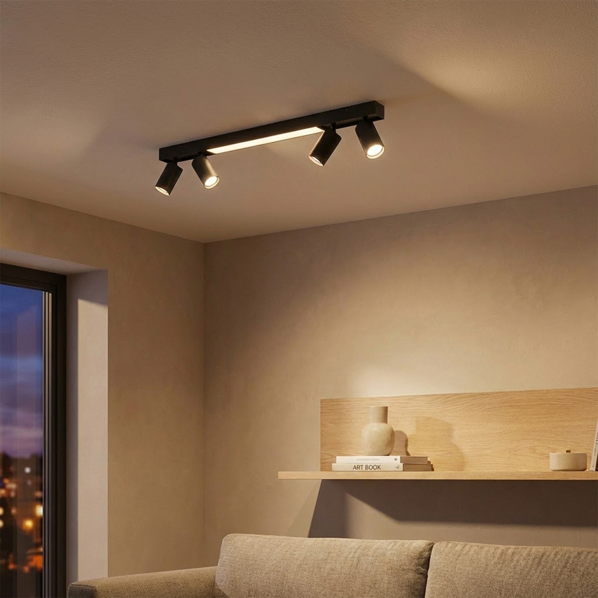 Brilagi - LED spotlampe SELE 4xGU10/30W/230V + LED/25W sort