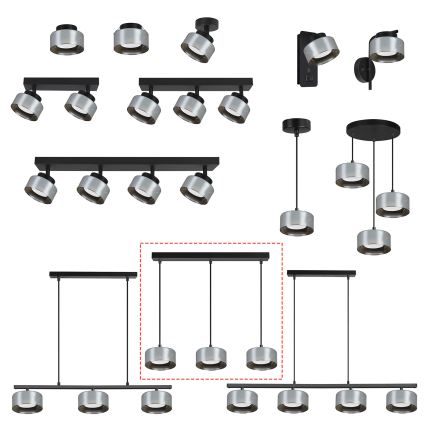 Brilagi - LED Suspensionslampe med wire AURA LUX 3xGX53/30W/230V sort/røgfarvet