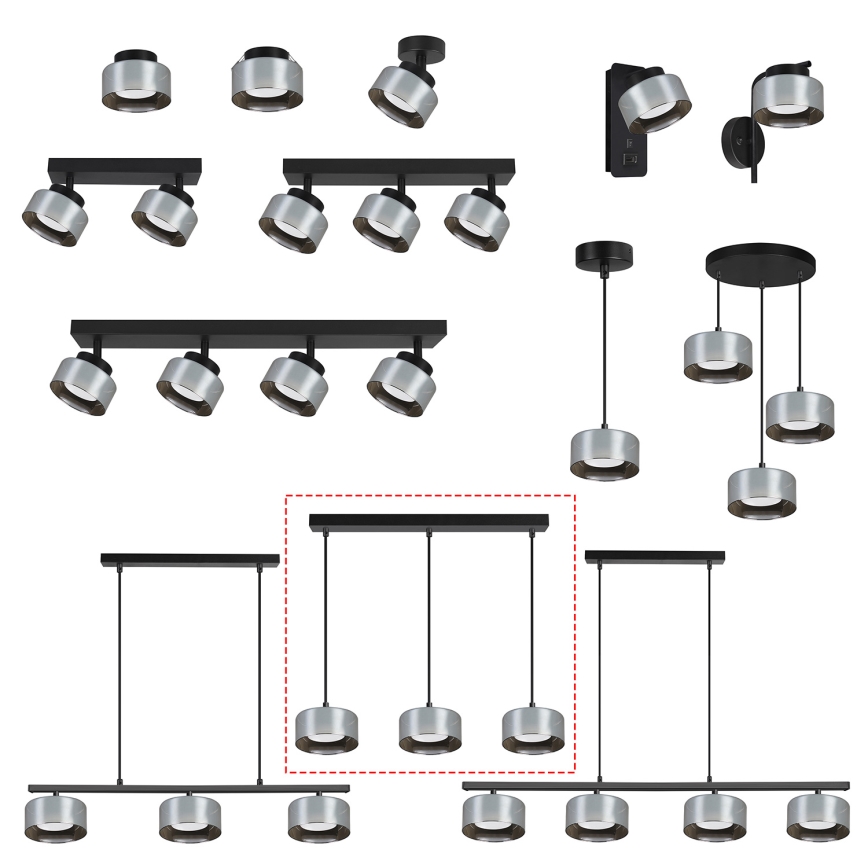 Brilagi - LED Suspensionslampe med wire AURA LUX 3xGX53/30W/230V sort/røgfarvet
