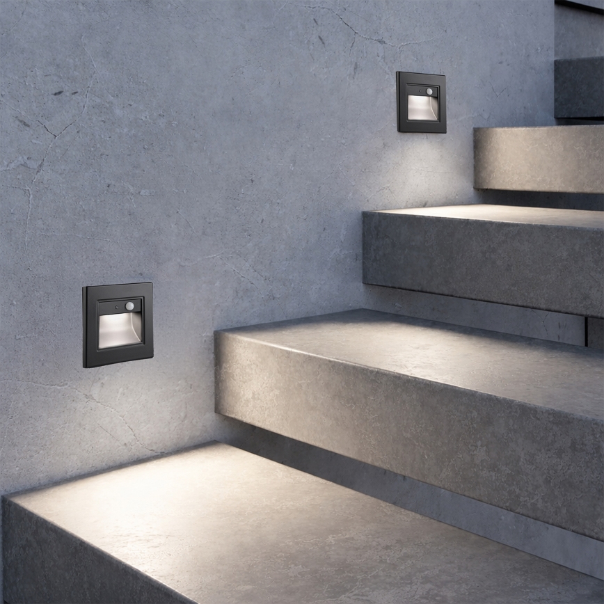 Brilagi - LED trappearmatur med sensor STEP LIGHT LED/1,5W/230V IP44 sort