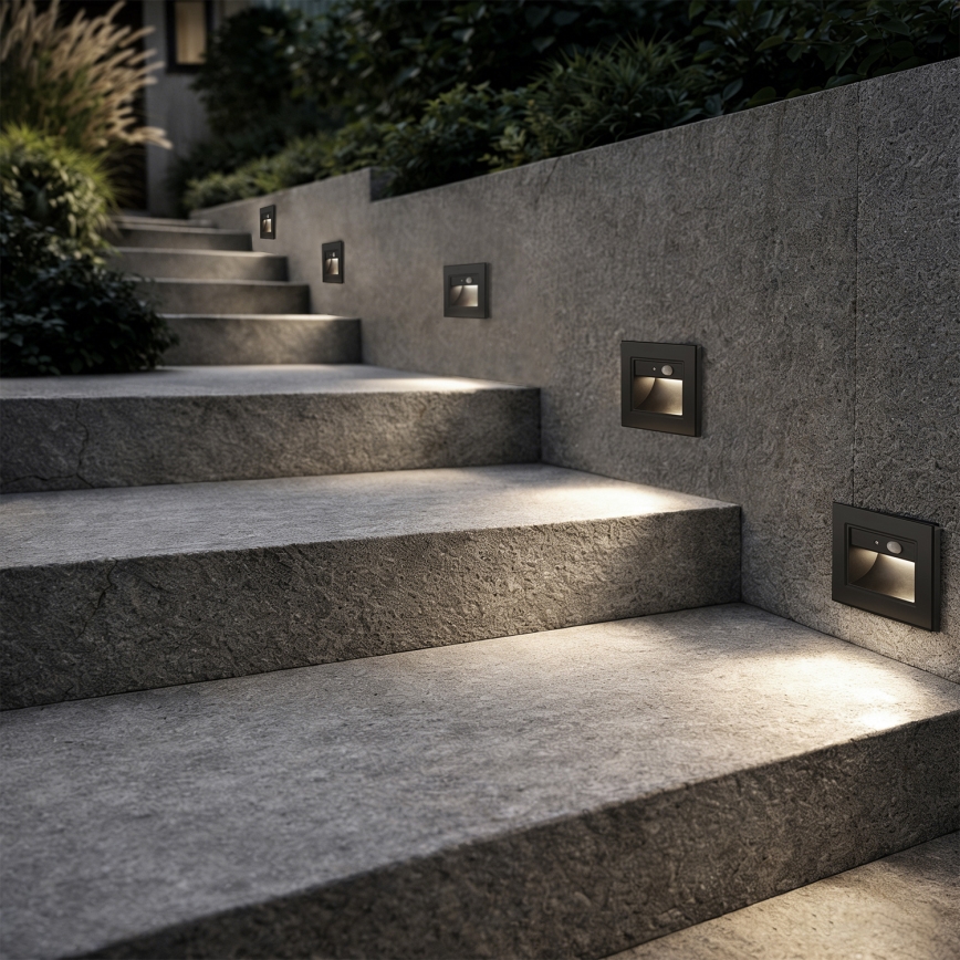 Brilagi - LED trappearmatur med sensor STEP LIGHT LED/1,5W/230V IP44 sort