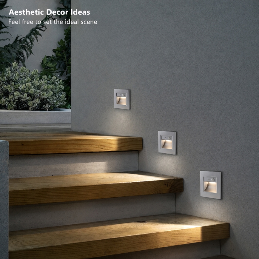 Brilagi - LED trappearmatur med sensor STEP LIGHT LED/1,5W/230V IP44 sølv
