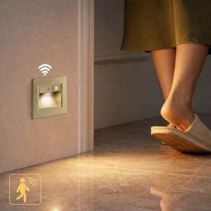 Brilagi - LED trappebelysning med sensor STEP LIGHT LED/1,5W/230V IP44 guldfarvet