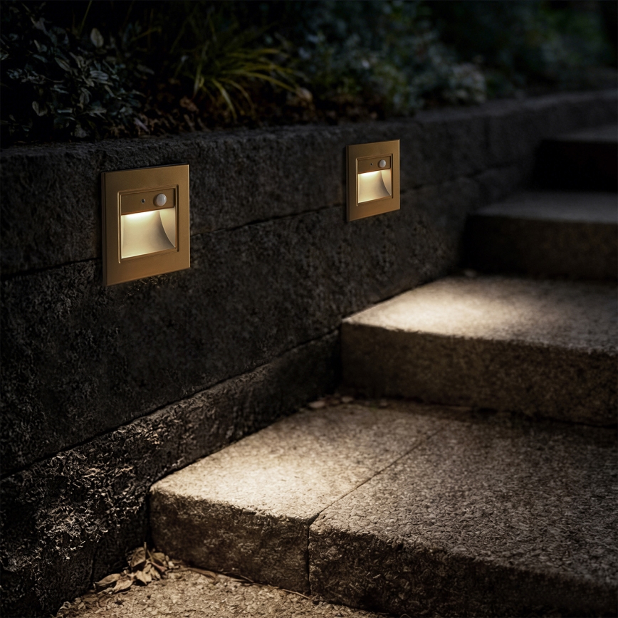 Brilagi - LED trappebelysning med sensor STEP LIGHT LED/1,5W/230V IP44 guldfarvet