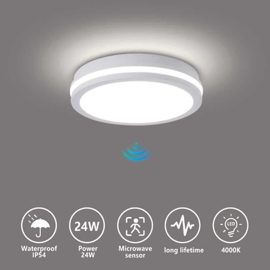 Brilagi - LED udendørs loftlampe med sensor BENE LED/24W/230V Ø 26 cm hvid IP54