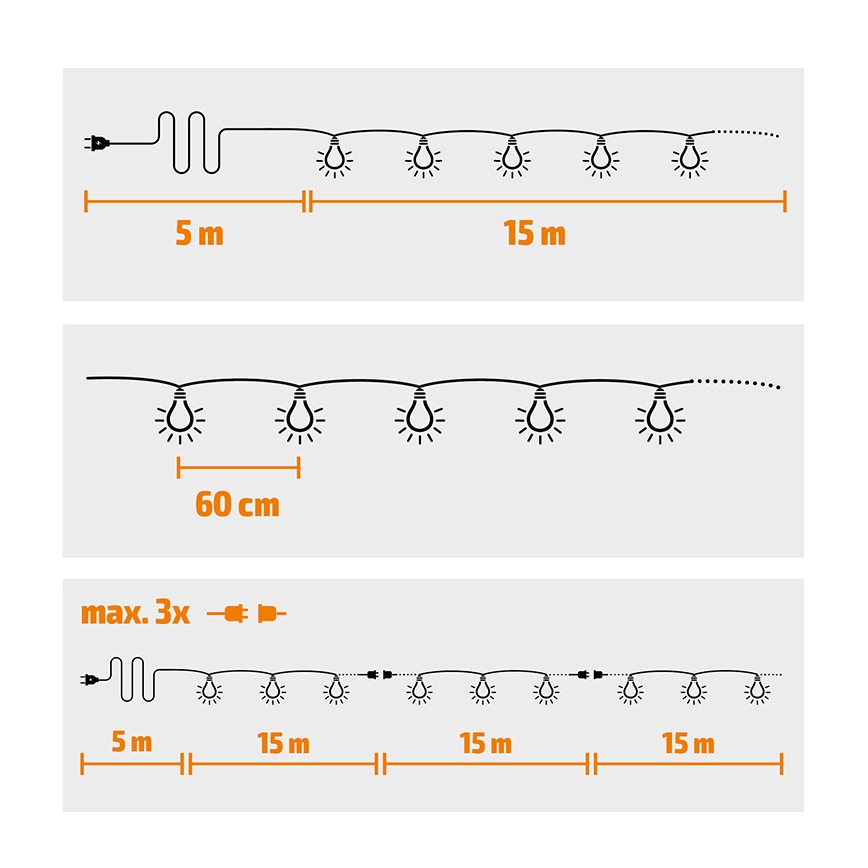 Brilagi - LED udendørs dekorationskæde GIRLANDA 25 x E12 / 0,8 W / 230 V 20 m hvid IP44 varm hvid