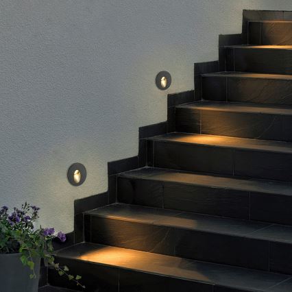 Brilagi - LED udendørs indbygningsarmatur STAIRDOT LED/2W/230V sort IP65 rund
