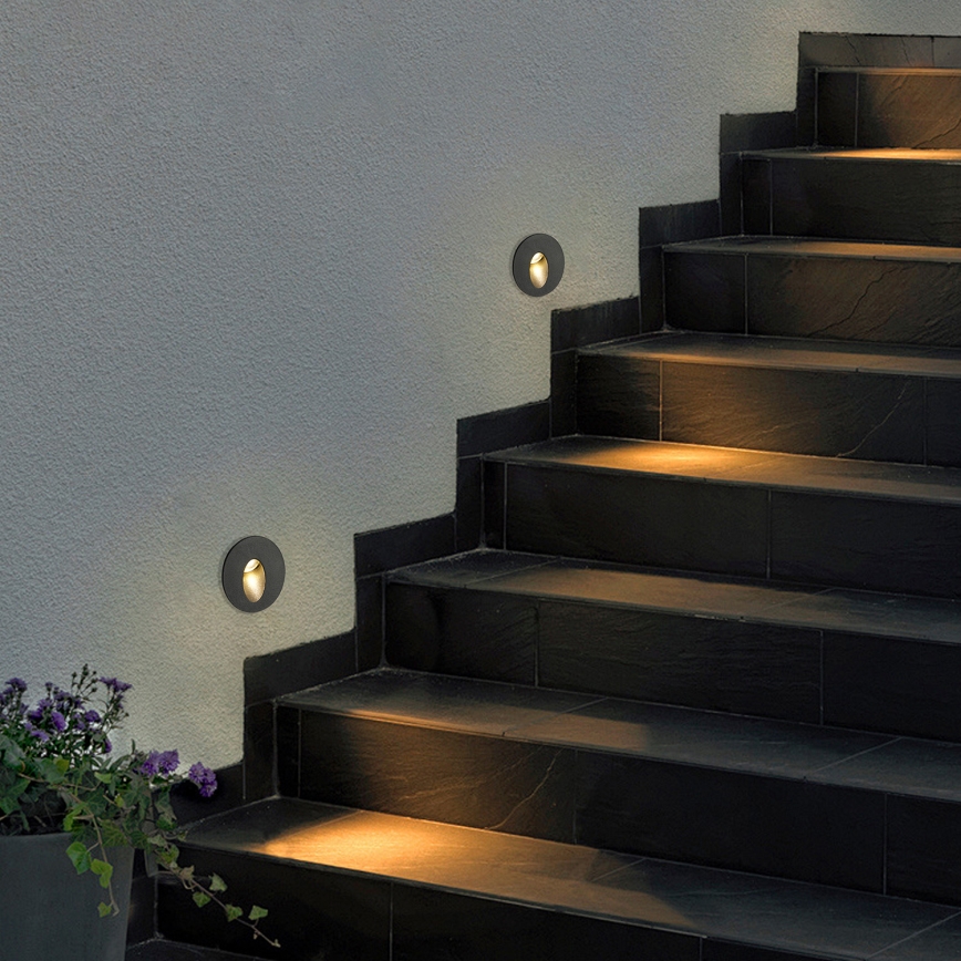 Brilagi - LED udendørs indbygningsarmatur STAIRDOT LED/2W/230V sort IP65 rund