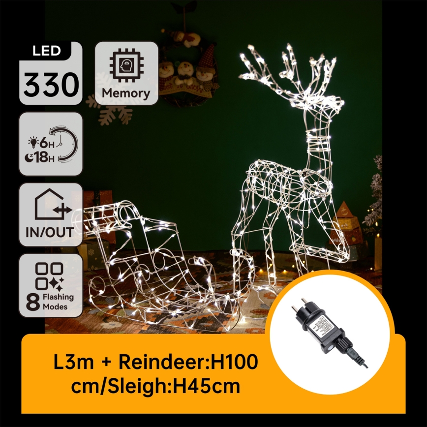 BRILAGI - LED udendørs juledekoration LED/3,6W/8 funktioner 100 cm IP44 rensdyr med slæde varm hvid