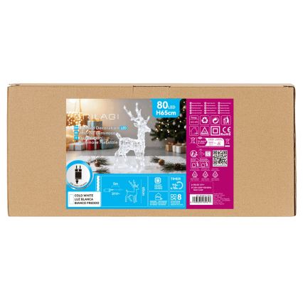 BRILAGI - LED udendørs juledekoration LED/3,6W/8 funktioner 65 cm IP44 rensdyr kold hvid