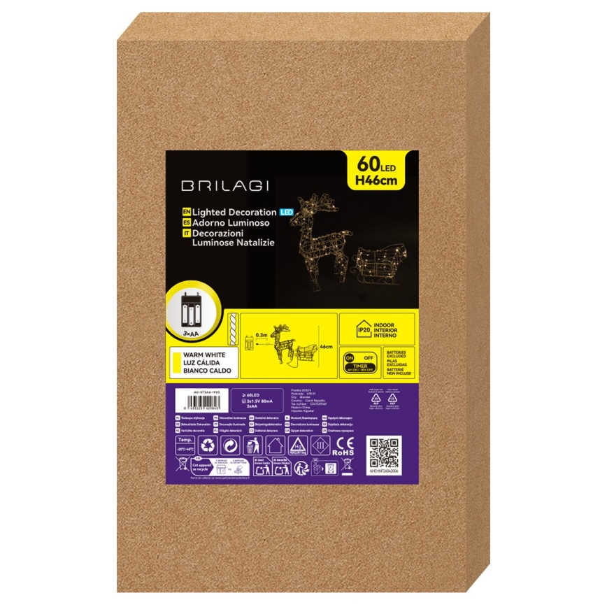 BRILAGI - LED udendørs juledekoration LED/3xAA 46 cm rensdyr varm hvid