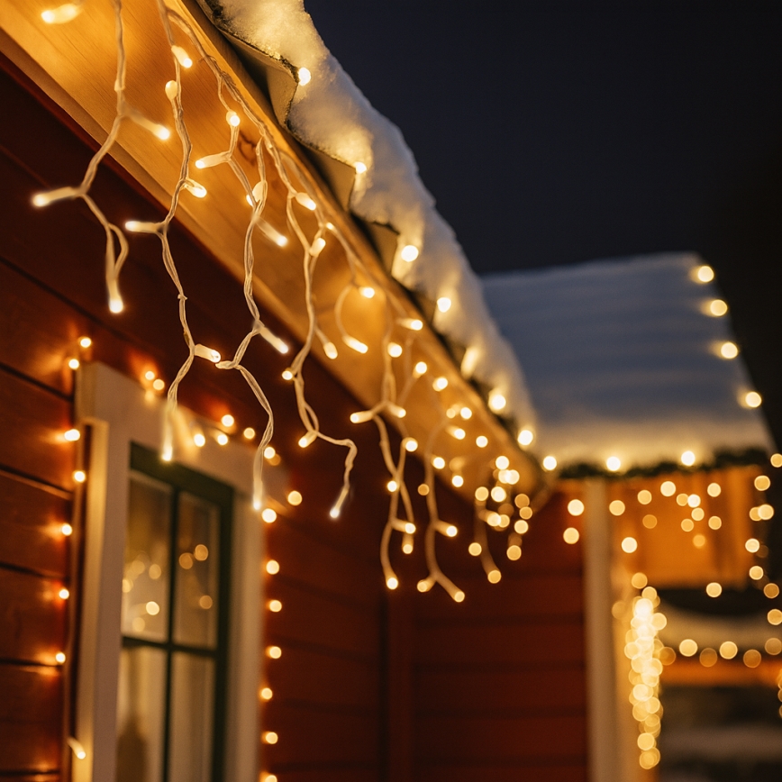 Brilagi - LED udendørs julegardin med 360 LED, 8 funktioner, 14 m, IP44, varm hvid, istapper