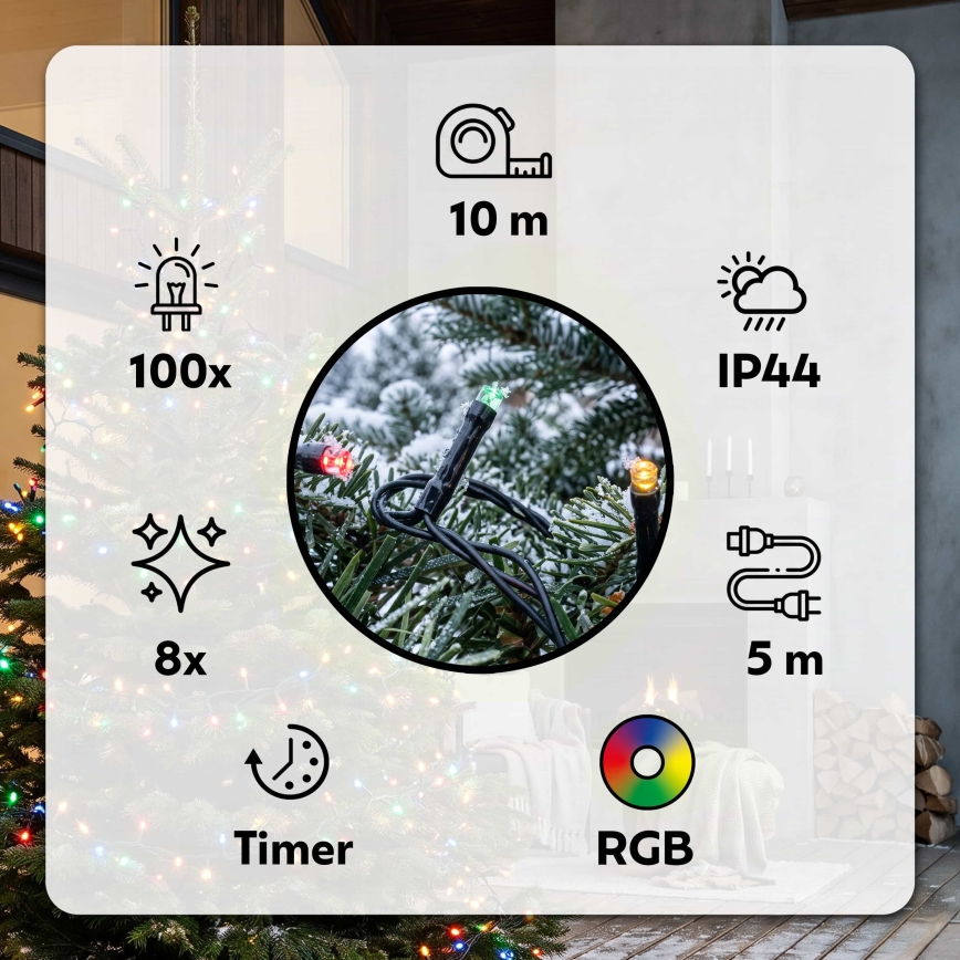 BRILAGI - LED udendørs julelyskæde 100xLED/8 funktioner 13 m IP44 multifarvet