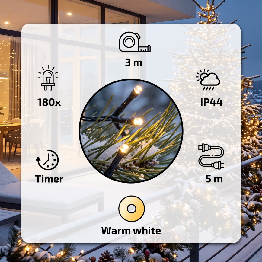 BRILAGI - LED Udendørs julelyskæde 180xLED 8m IP44 varm hvid