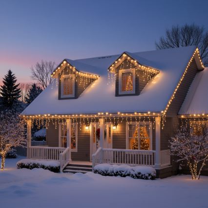 Brilagi - LED udendørs julelyskæde 200 LED/8 funktioner, 13 m, IP44, varm hvid, istapper