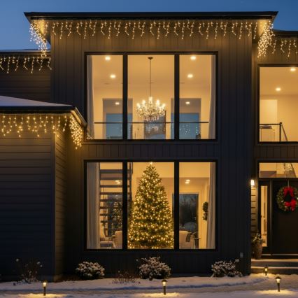 Brilagi - LED udendørs julelyskæde 200 LED/8 funktioner, 13 m, IP44, varm hvid, istapper