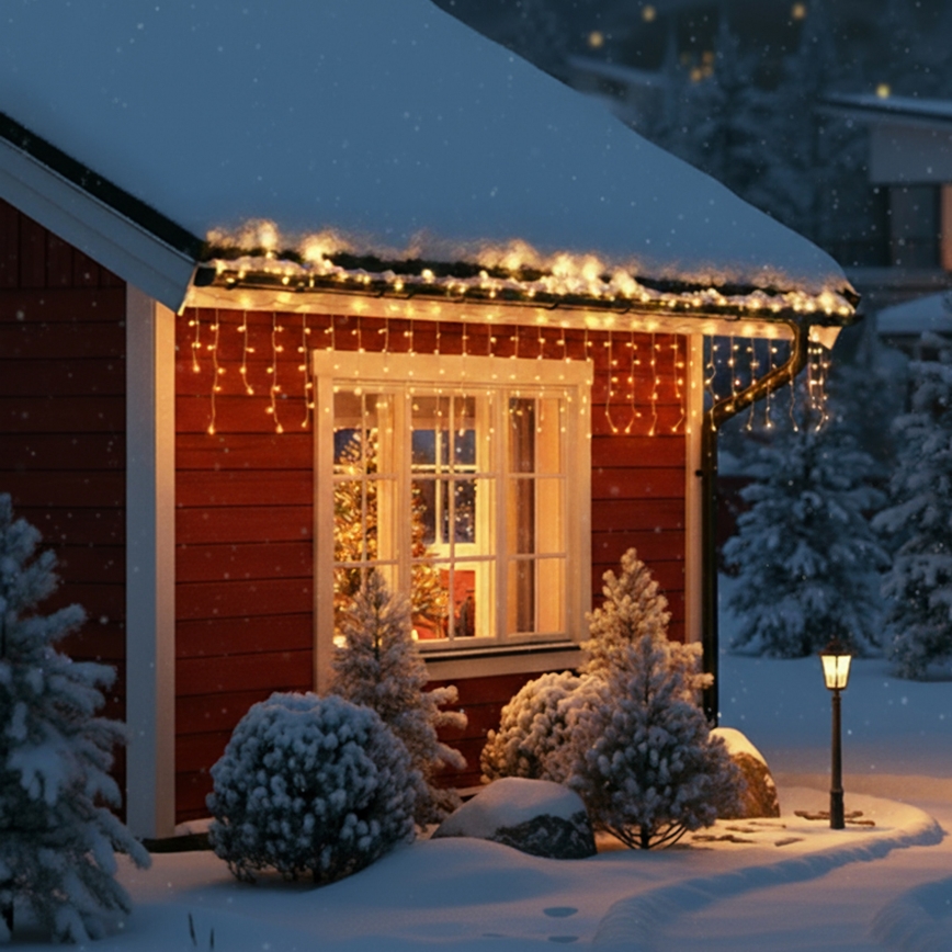 Brilagi - LED udendørs julelyskæde 200 LED/8 funktioner, 13 m, IP44, varm hvid, istapper