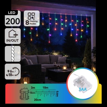 BRILAGI - LED Udendørs julelyskæde 200xLED/3xAA/8 funktioner 13x0,6m IP44 multifarvet