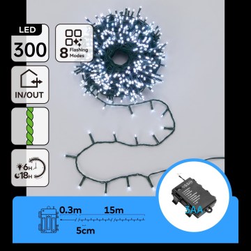 BRILAGI - LED udendørs julelyskæde 300xLED/3xAA/8 funktioner 15,3m IP44 kold hvid