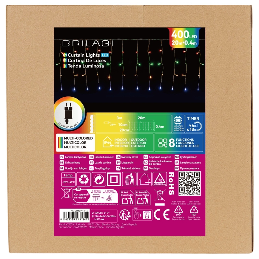 BRILAGI - LED udendørs julelyskæde 400xLED/6W/8 funktioner 23x0,4m IP44 multifarvet