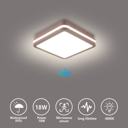 Brilagi - LED udendørs loftlampe med sensor BENE LED/18W/230V 21,5x21,5 cm brun IP54