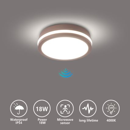 Brilagi - LED udendørs loftlampe med sensor BENE LED/18W/230V Ø 21,5 cm brun IP54