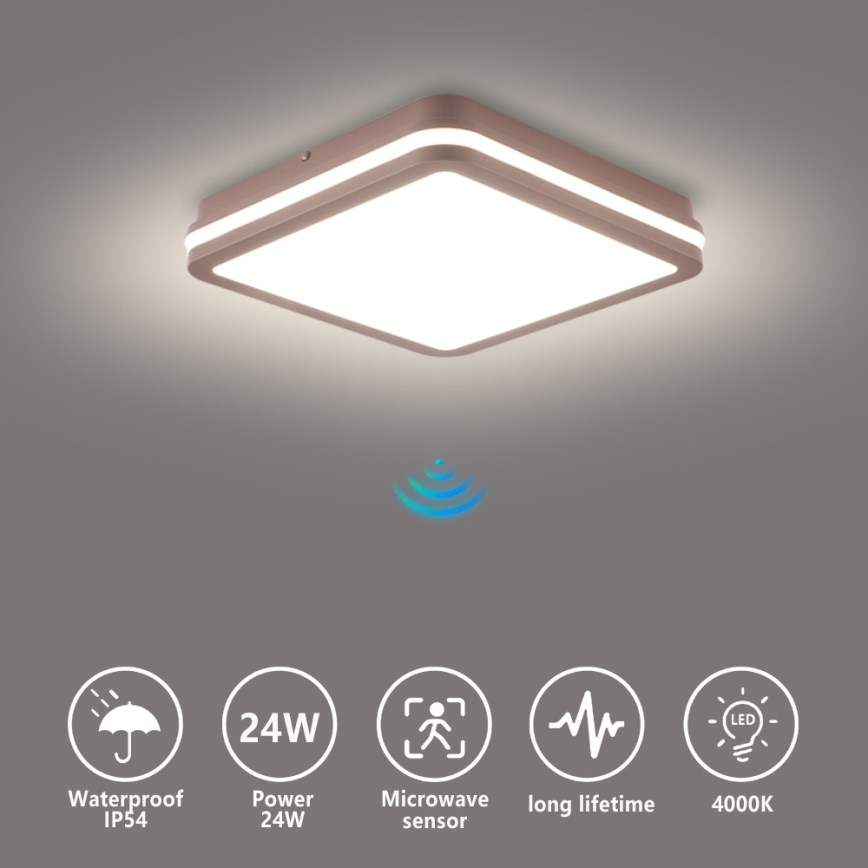 Brilagi - LED udendørs loftlampe med sensor BENE LED/24W/230V 26x26 cm brun IP54
