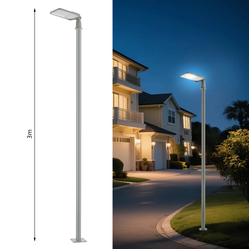 Brilagi - LED udendørs gadelampe med 3 m mast og justerbart led URBANLIGHT LED/100W/230V grå IP65