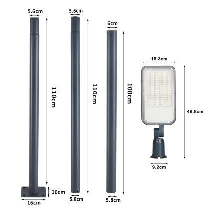 Brilagi - LED udendørs gadelampe med mast og leddet arm 3 m URBANLIGHT LED/100W/230V antracit IP65