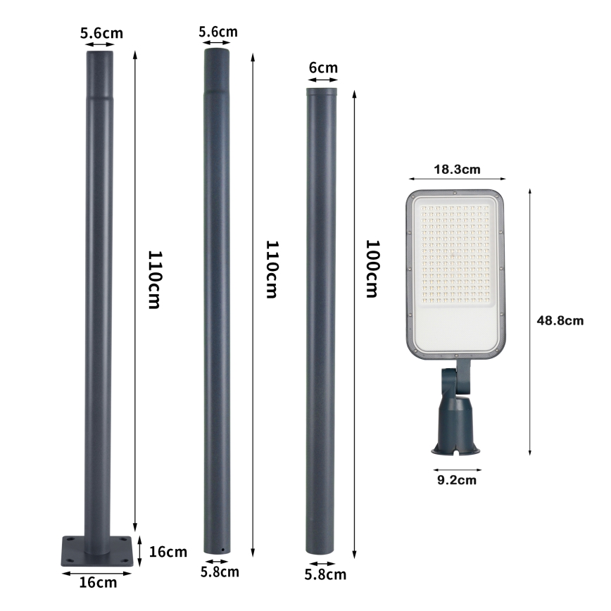 Brilagi - LED udendørs gadelampe med mast og leddet arm 3 m URBANLIGHT LED/100W/230V antracit IP65