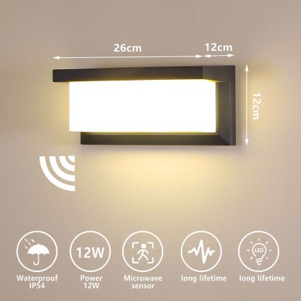 Brilagi - LED Udendørs væglampe med sensor BRICKY LED/12W/230V antracit IP54