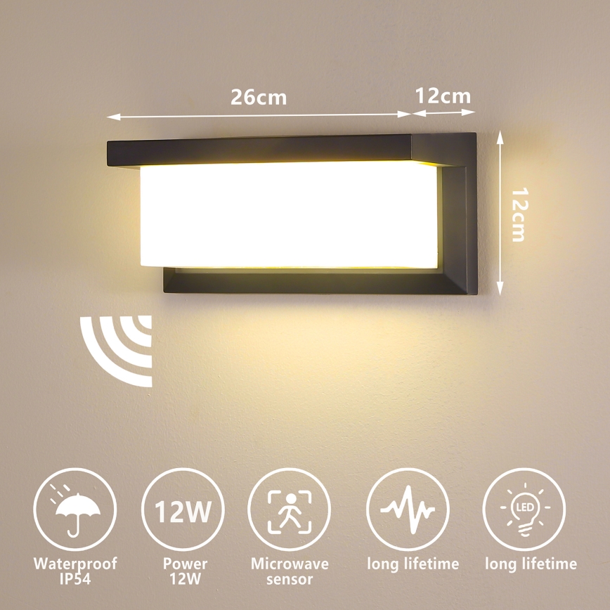 Brilagi - LED Udendørs væglampe med sensor BRICKY LED/12W/230V antracit IP54