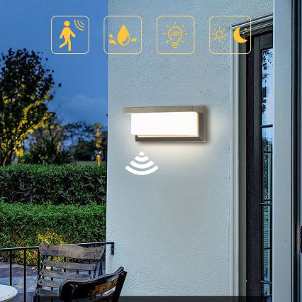 Brilagi - LED Udendørs væglampe med sensor BRICKY LED/12W/230V grå IP54