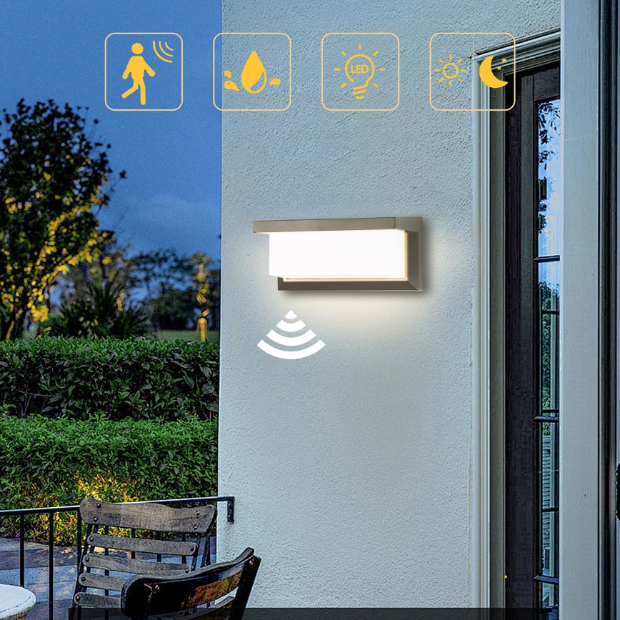 Brilagi - LED Udendørs væglampe med sensor BRICKY LED/12W/230V grå IP54