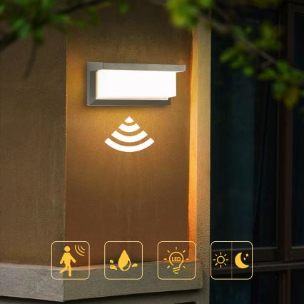 Brilagi - LED Udendørs væglampe med sensor BRICKY LED/12W/230V grå IP54