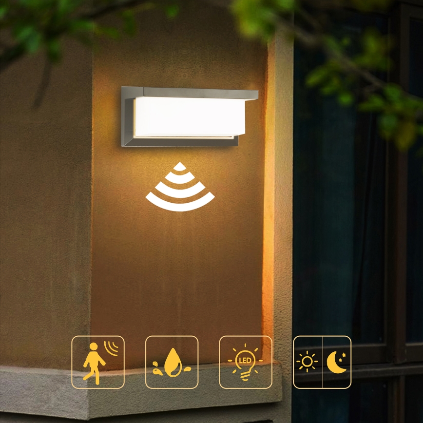Brilagi - LED Udendørs væglampe med sensor BRICKY LED/12W/230V grå IP54