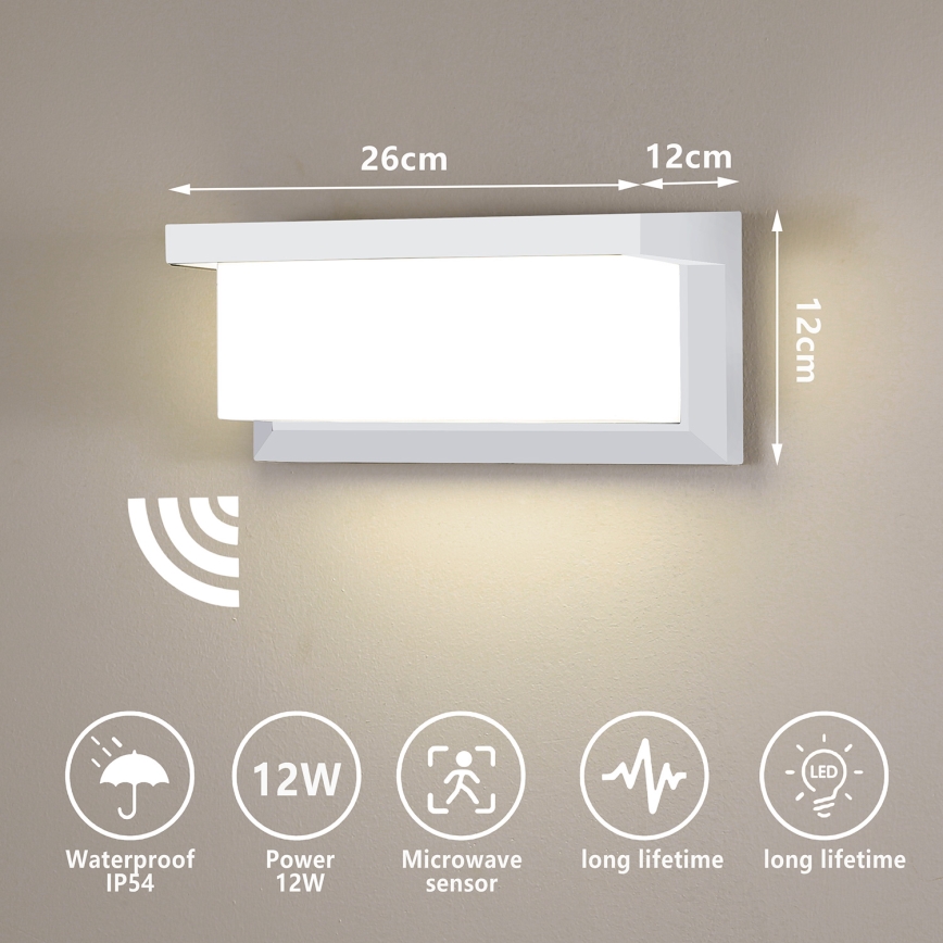 Brilagi - LED Udendørs væglampe med sensor BRICKY LED/12W/230V hvid IP54