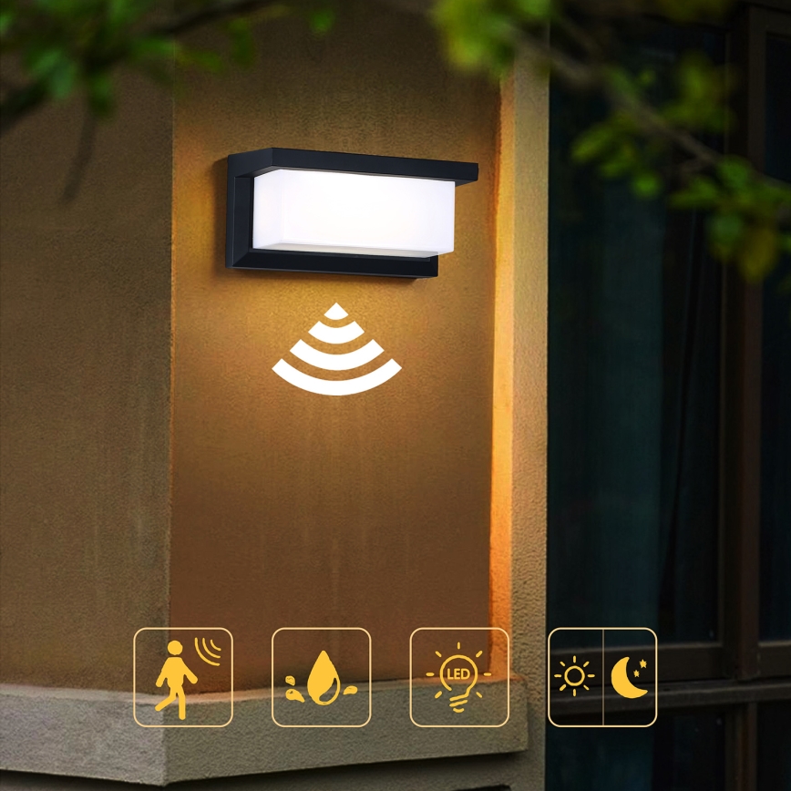Brilagi - LED Udendørs væglampe med sensor BRICKY LED/12W/230V sort IP54