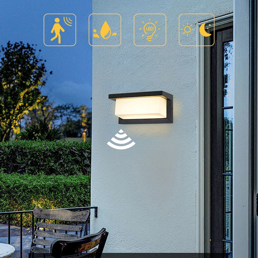 Brilagi - LED Udendørs væglampe med sensor BRICKY LED/12W/230V sort IP54