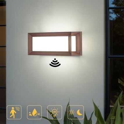 Brilagi - LED udendørs væglampe med sensor PARKER LED/12W/230V brun IP44