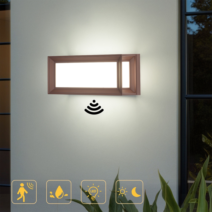 Brilagi - LED udendørs væglampe med sensor PARKER LED/12W/230V brun IP44