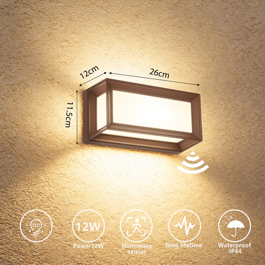 Brilagi - LED udendørs væglampe med sensor PARKER LED/12W/230V brun IP44