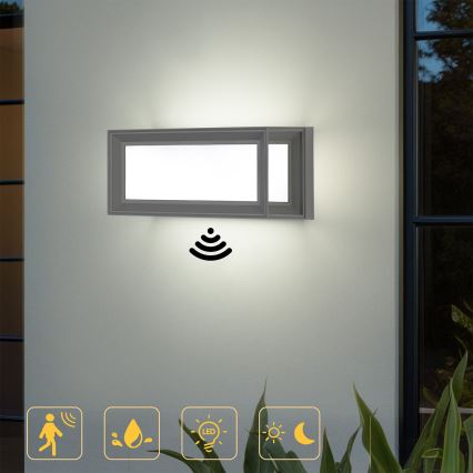 Brilagi - LED udendørs væglampe med sensor PARKER LED/12W/230V grå IP44