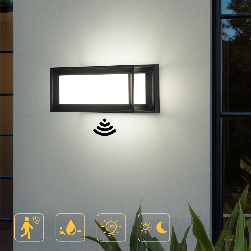 Brilagi - PARKER LED/12W/230V udendørs væglampe med bevægelsessensor, sort, IP44