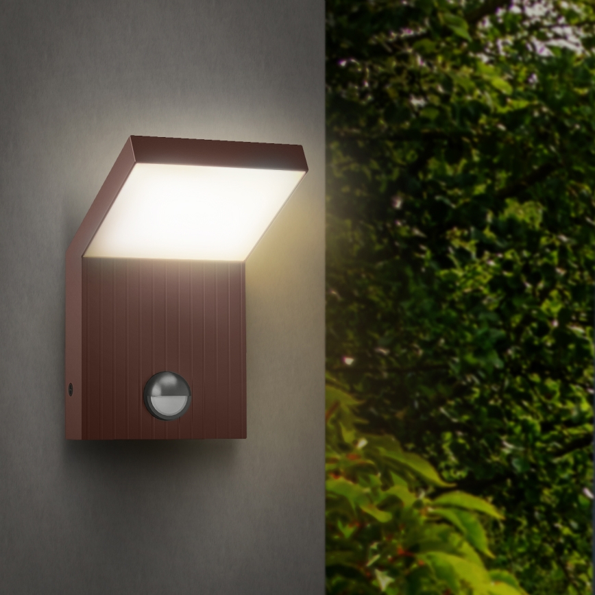 Brilagi - LED udendørs væglampe med sensor RIANO LED/8W/230V brun IP65