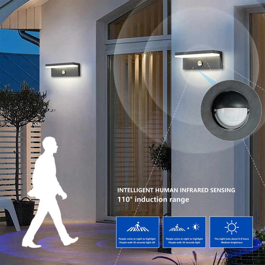Brilagi - LED udendørs væglampe med sensor TESSI LED/10W/230V antracit IP54