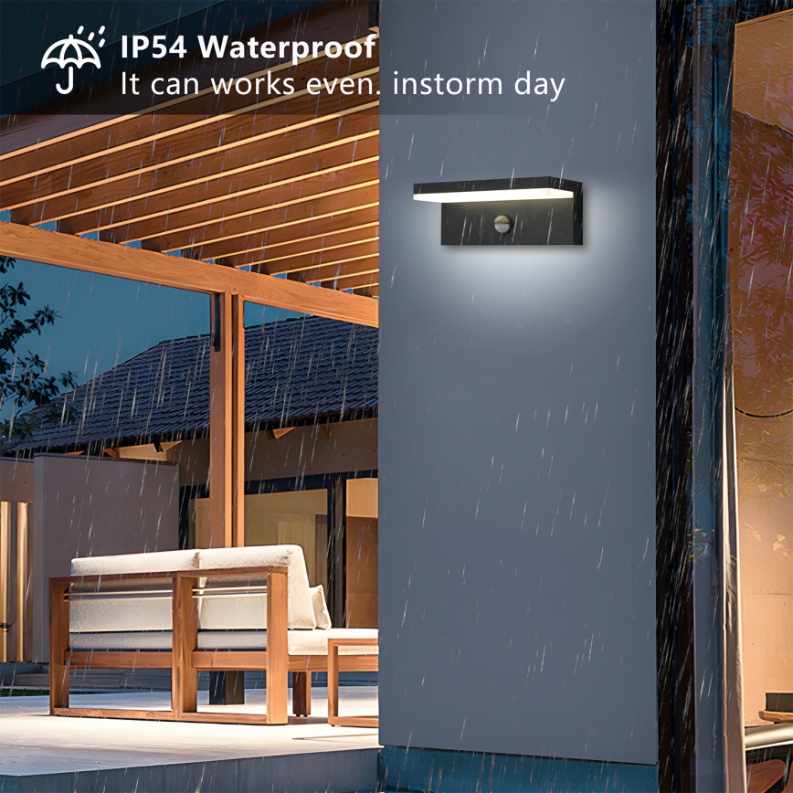 Brilagi - LED udendørs vægarmatur med sensor TESSI LED/10W/230V sort IP54