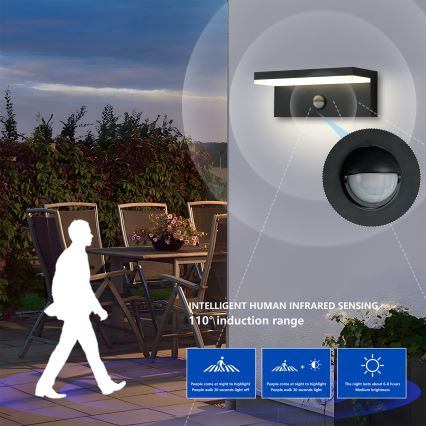 Brilagi - LED udendørs vægarmatur med sensor TESSI LED/10W/230V sort IP54
